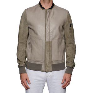 BOTTEGA VENETA GRAY TAURUS LEATHER BOMBER JACKET WITH VELVET LINING 54 US M